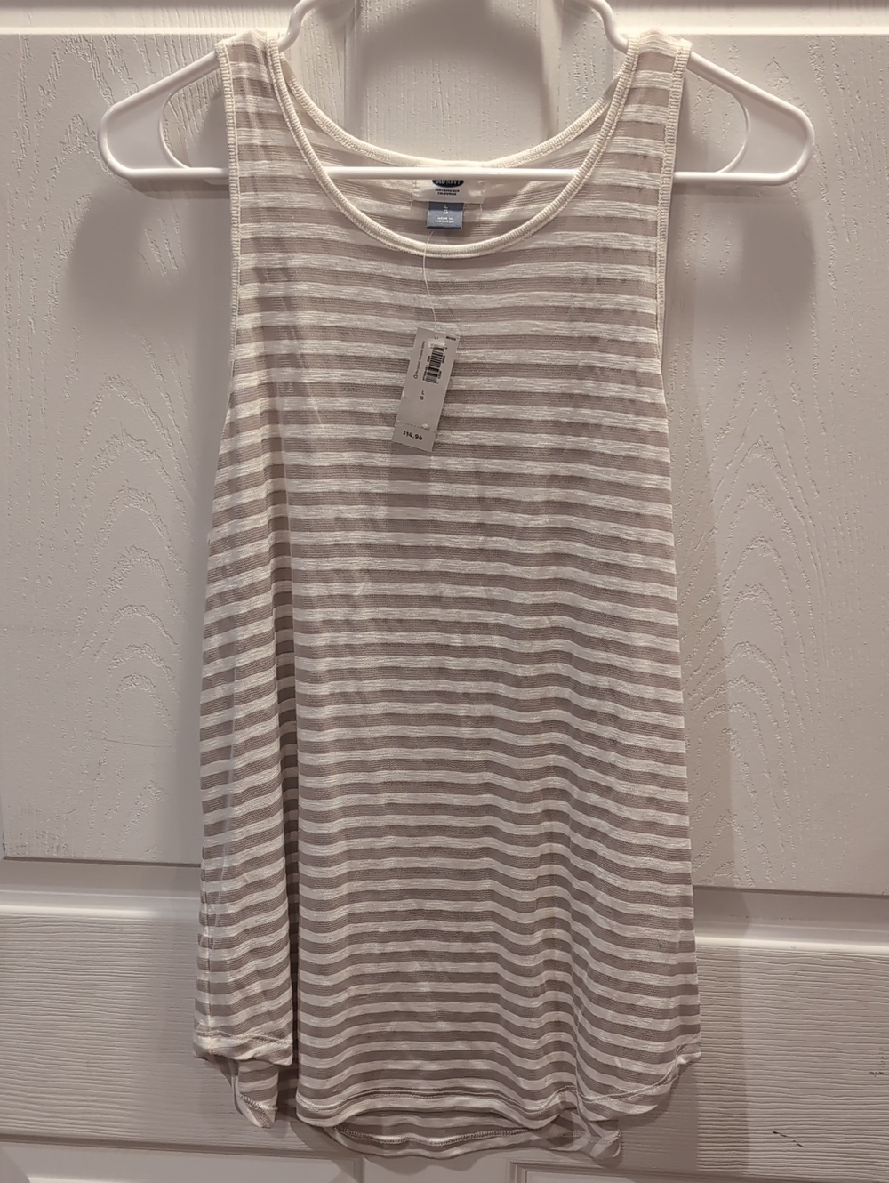 NWT Old Navy Beige & White Striped Sleeveless Tank Top - Casual Women's Top L